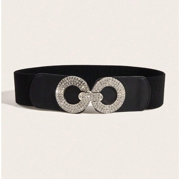 Silver/Black Rhinestone Stretch Belt - Picture 2 of 5